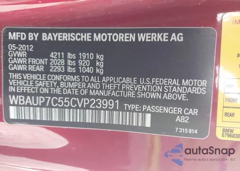 2012 BMW 128 I from USA, damaged, VIN WBAUP7C55CVP23991
